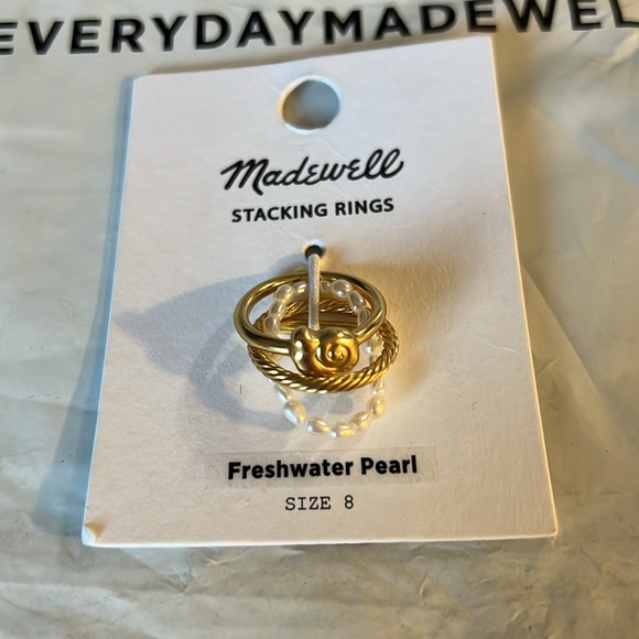 Nautical Stacking Ring Set of 3 Madewell Gold Pearl - Picture 3 of 4